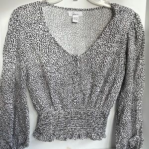 Japna v-neck smocked elastic waist bishop sleeve blouse size XS